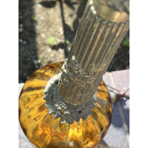 Vtg Mid Century Optical Amber Glass & Brass Hollywood Table lamp Big - Picture 9 of 16